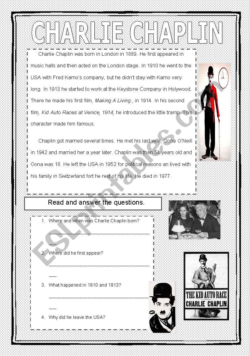 Charlie Chaplin worksheet