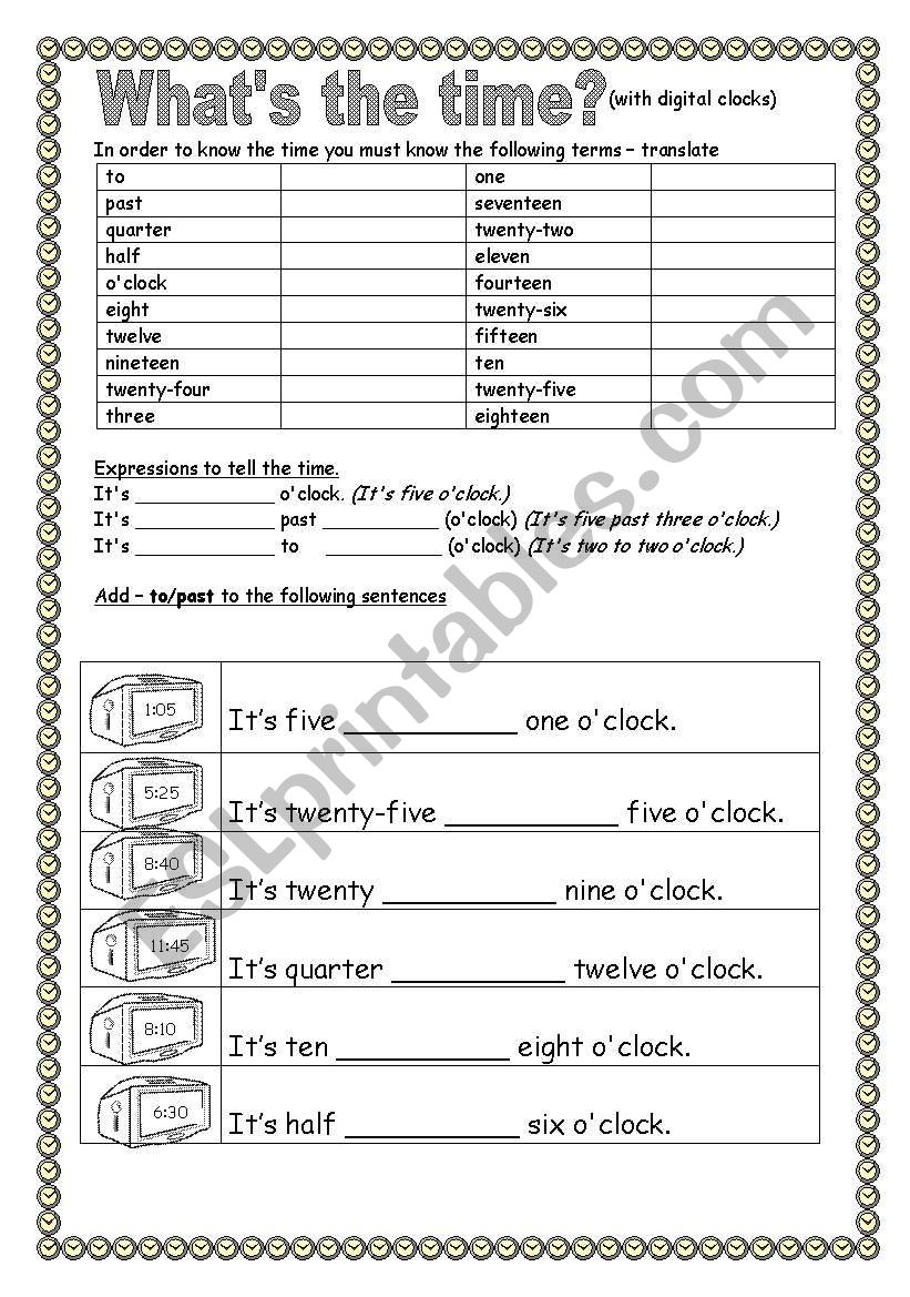 what s the time with digital clocks esl worksheet by ronit85