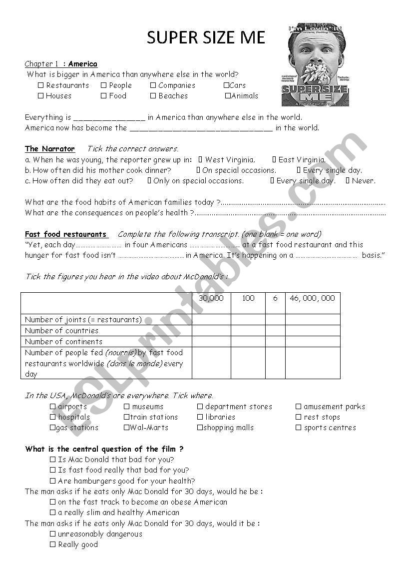 fiche Supersize me worksheet