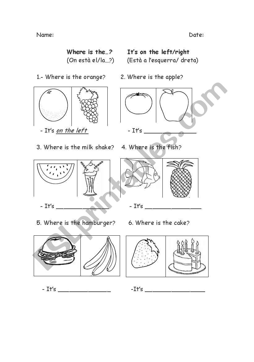 right or left worksheet
