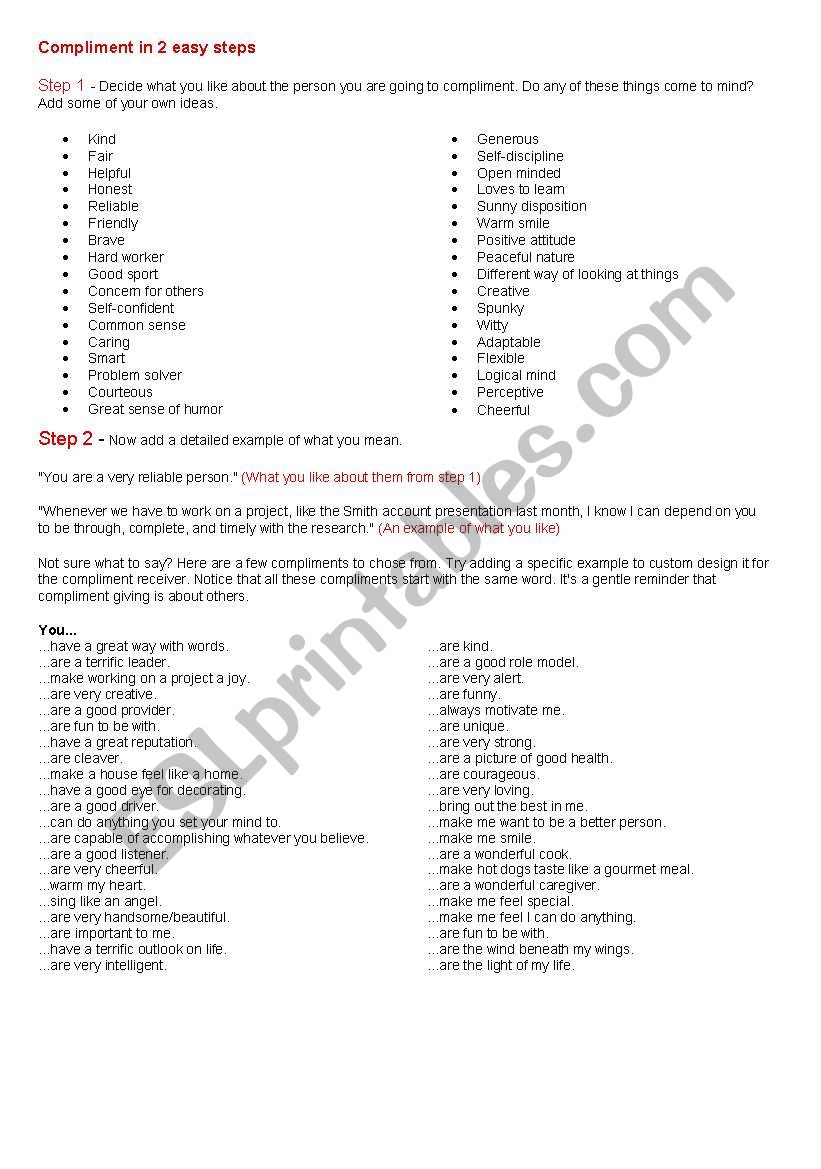 Making Compliments worksheet