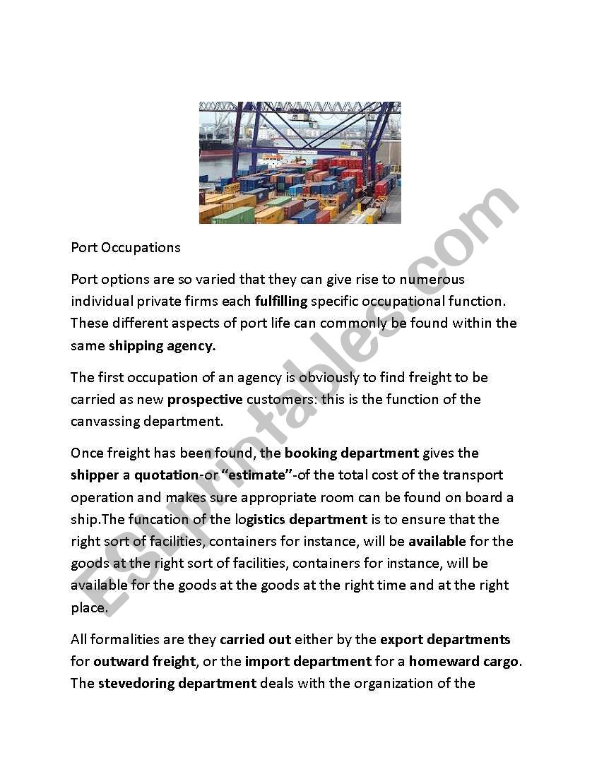 Port Occupations worksheet