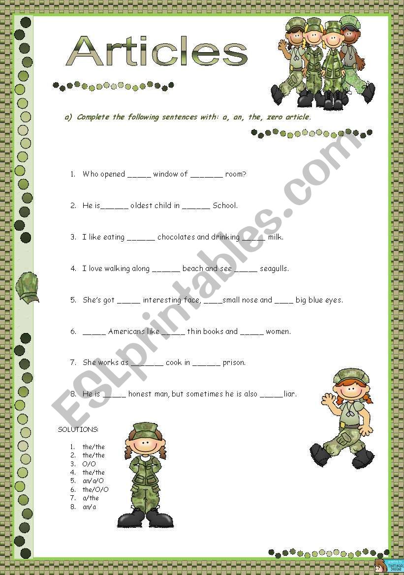 Articles  worksheet