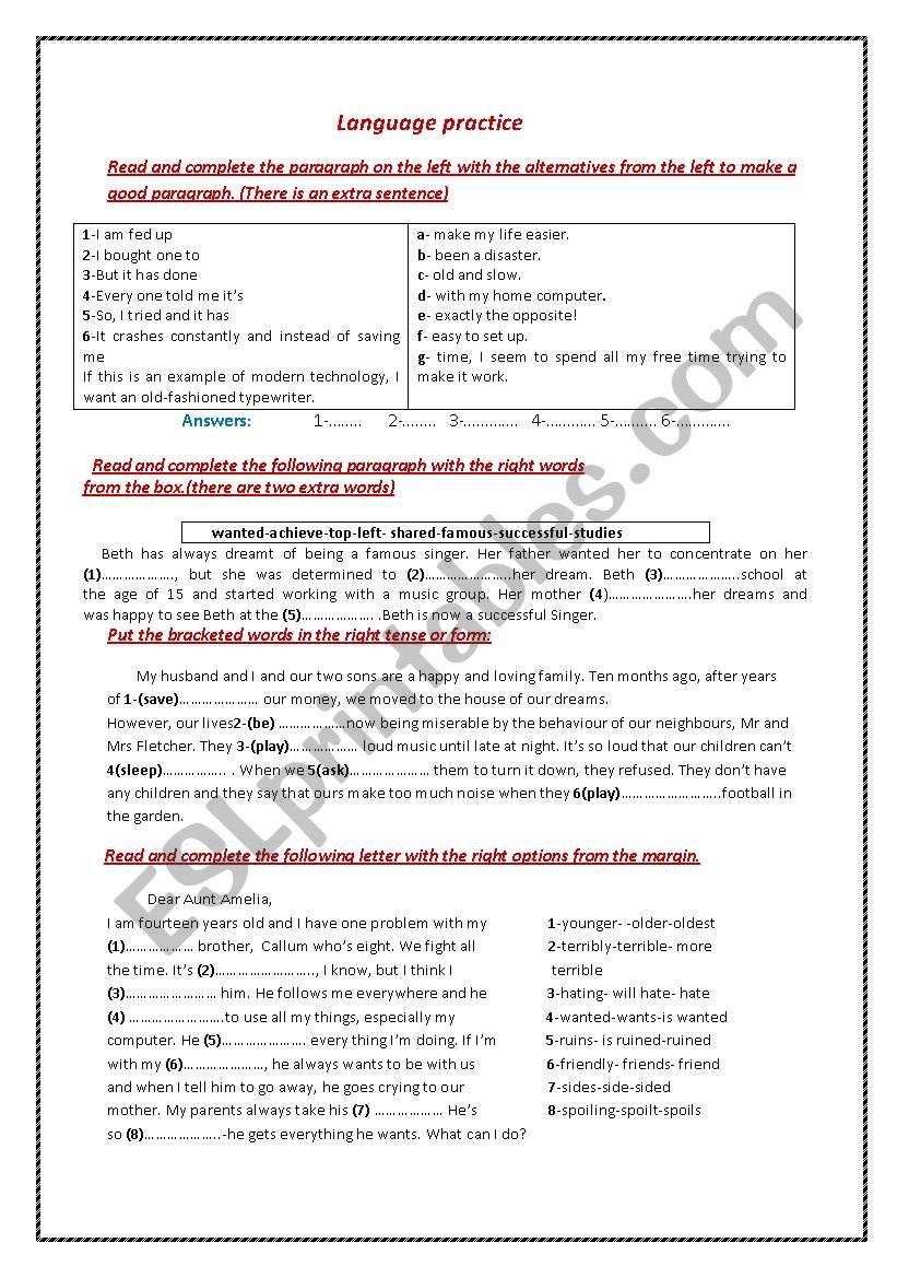 language practice worksheet