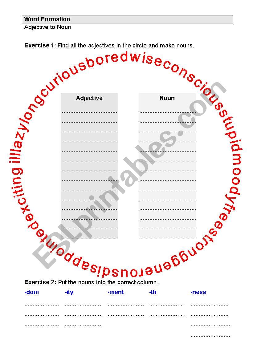 Word Formation: Adjectives to Nouns