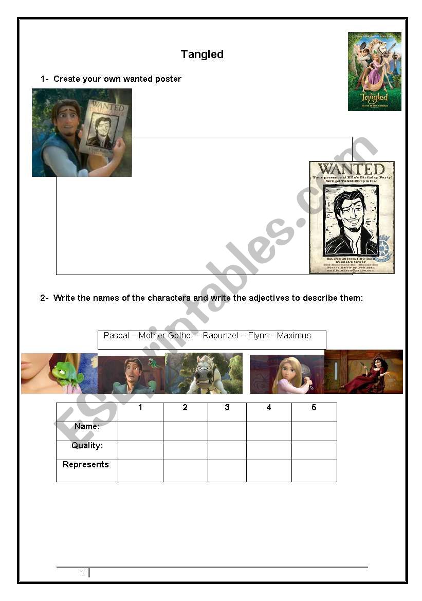 Tangled Movie worksheet