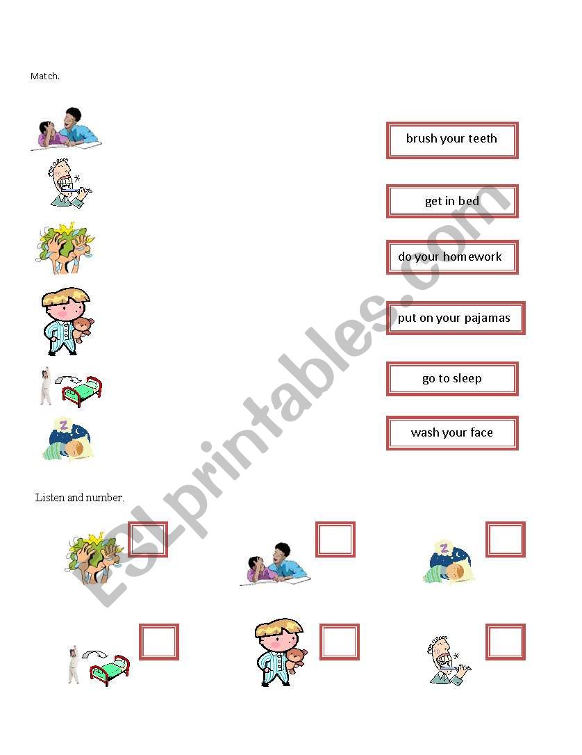 Before bed! - verb practice worksheet