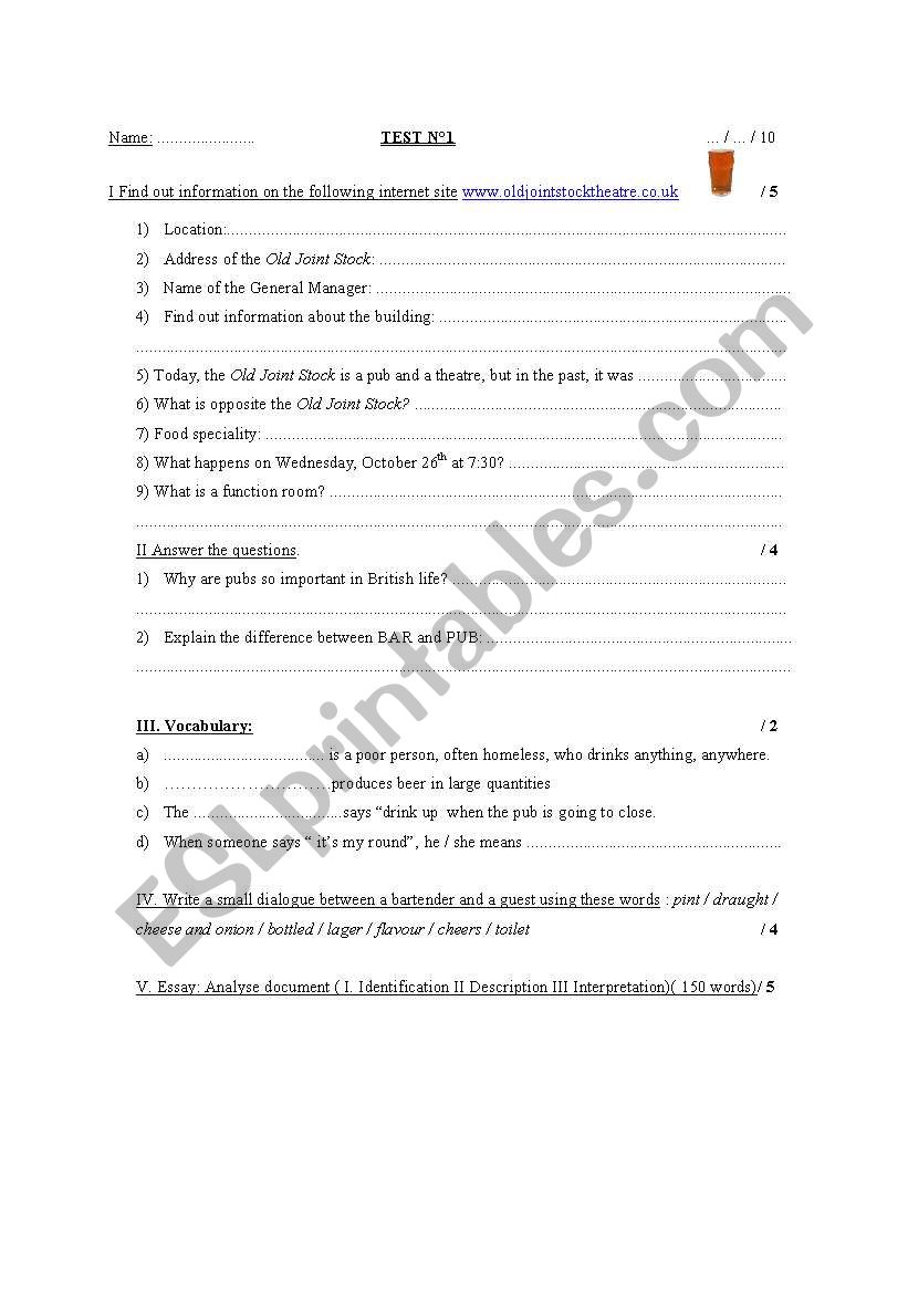 ALCOHOL TEST worksheet