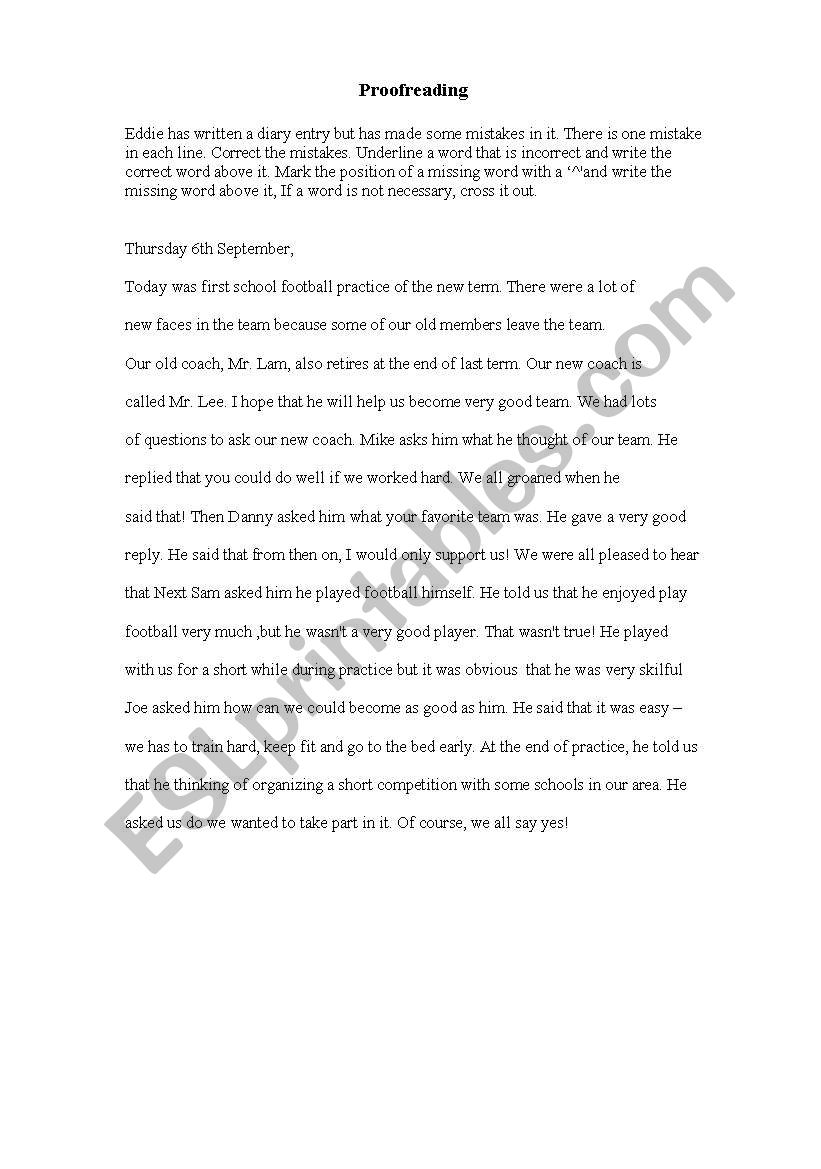 proofreading  worksheet