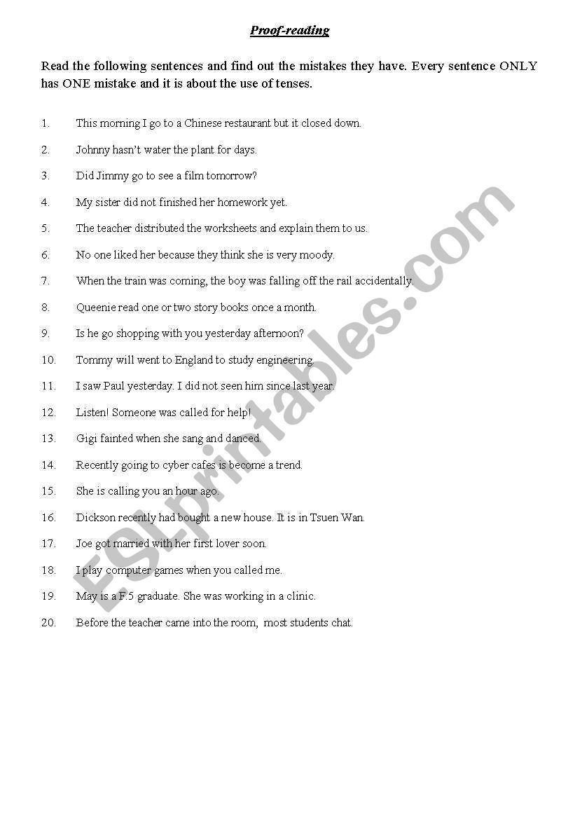 proofreading  worksheet