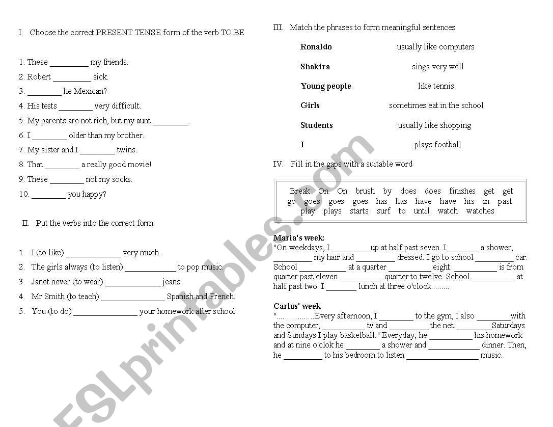 present simple worksheet