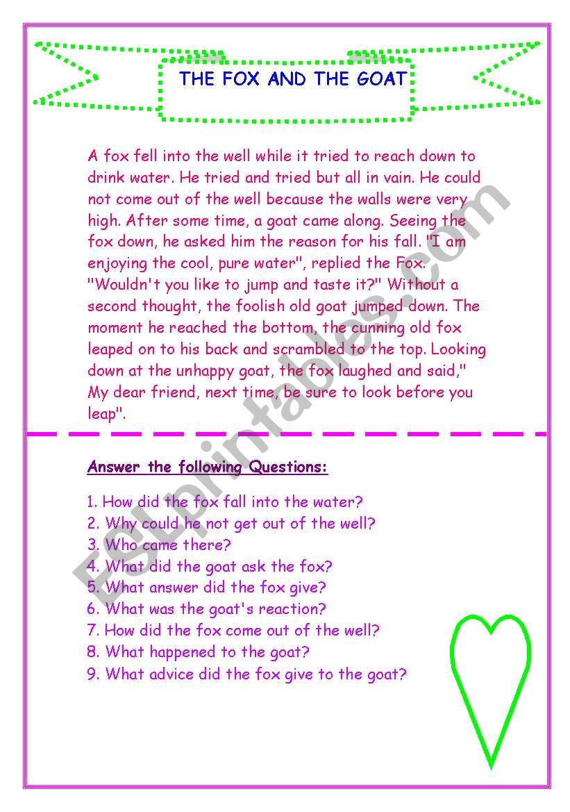 The fox and the goat worksheet