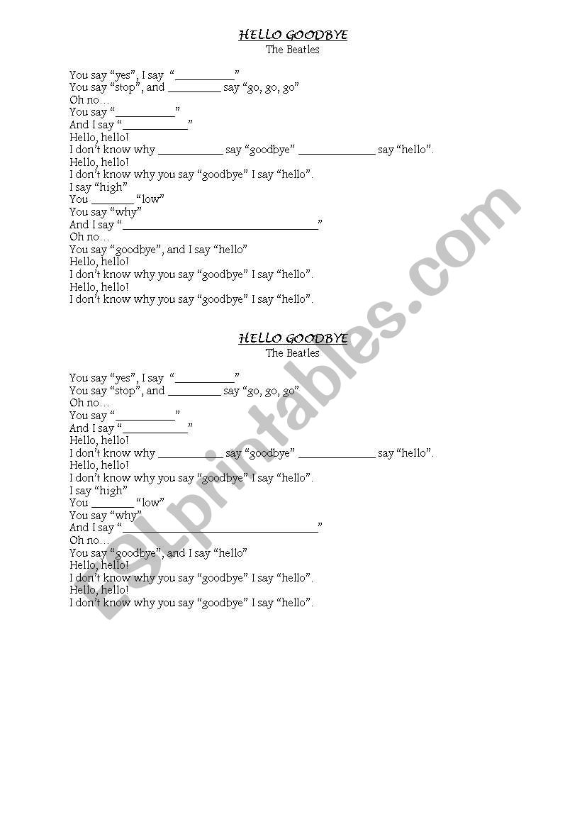 Hello Goodbye (THE BEATLES) worksheet