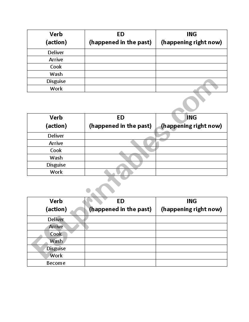 Verbs with -ed and -ing  worksheet