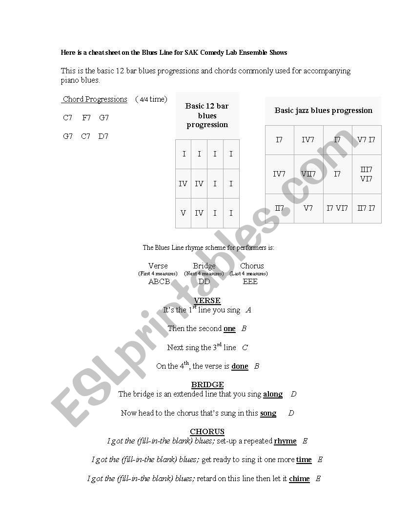 Blues Line worksheet