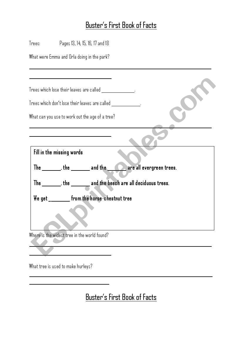 Busters First Book Of Facts Worksheet
