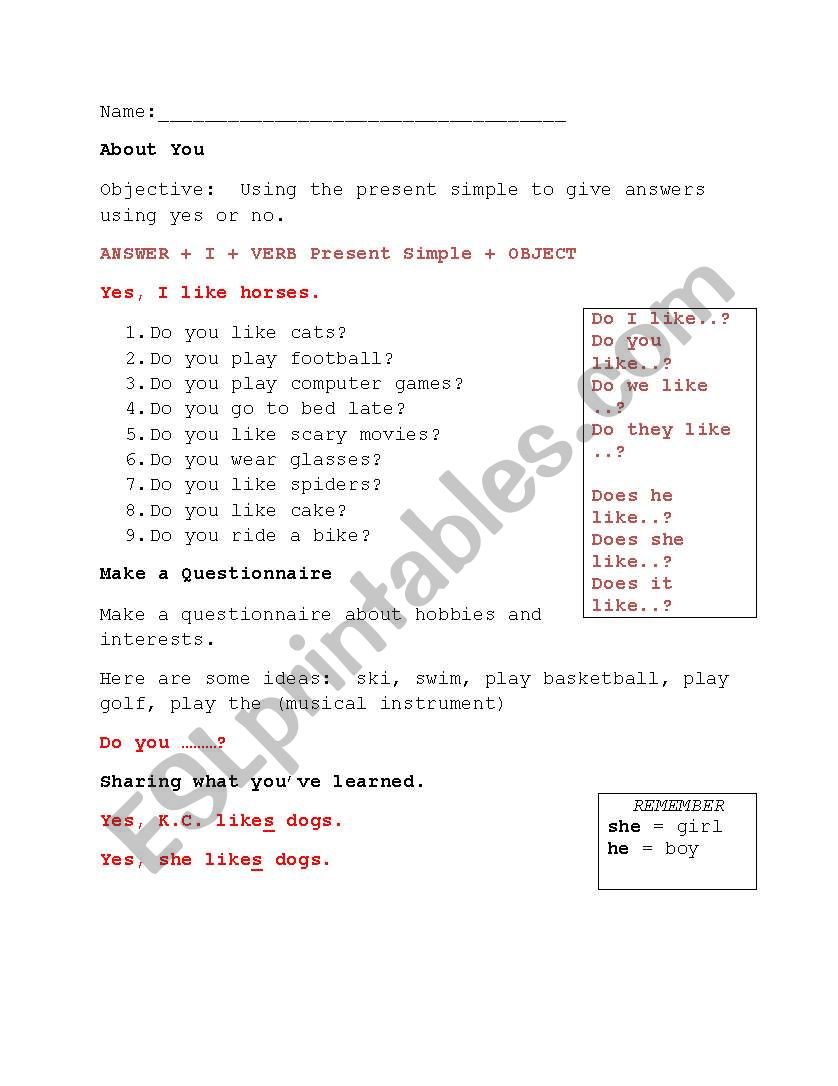 Simple Present Like- Getting to know each other