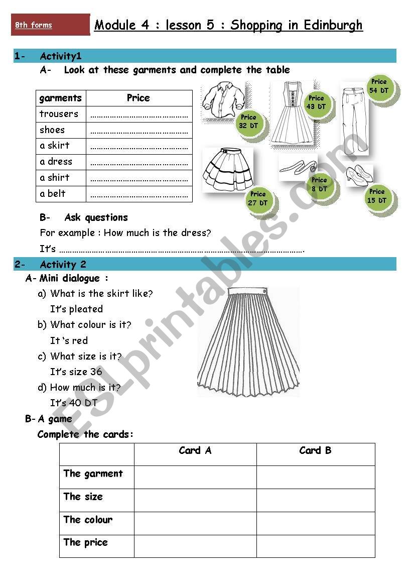 clothes worksheet