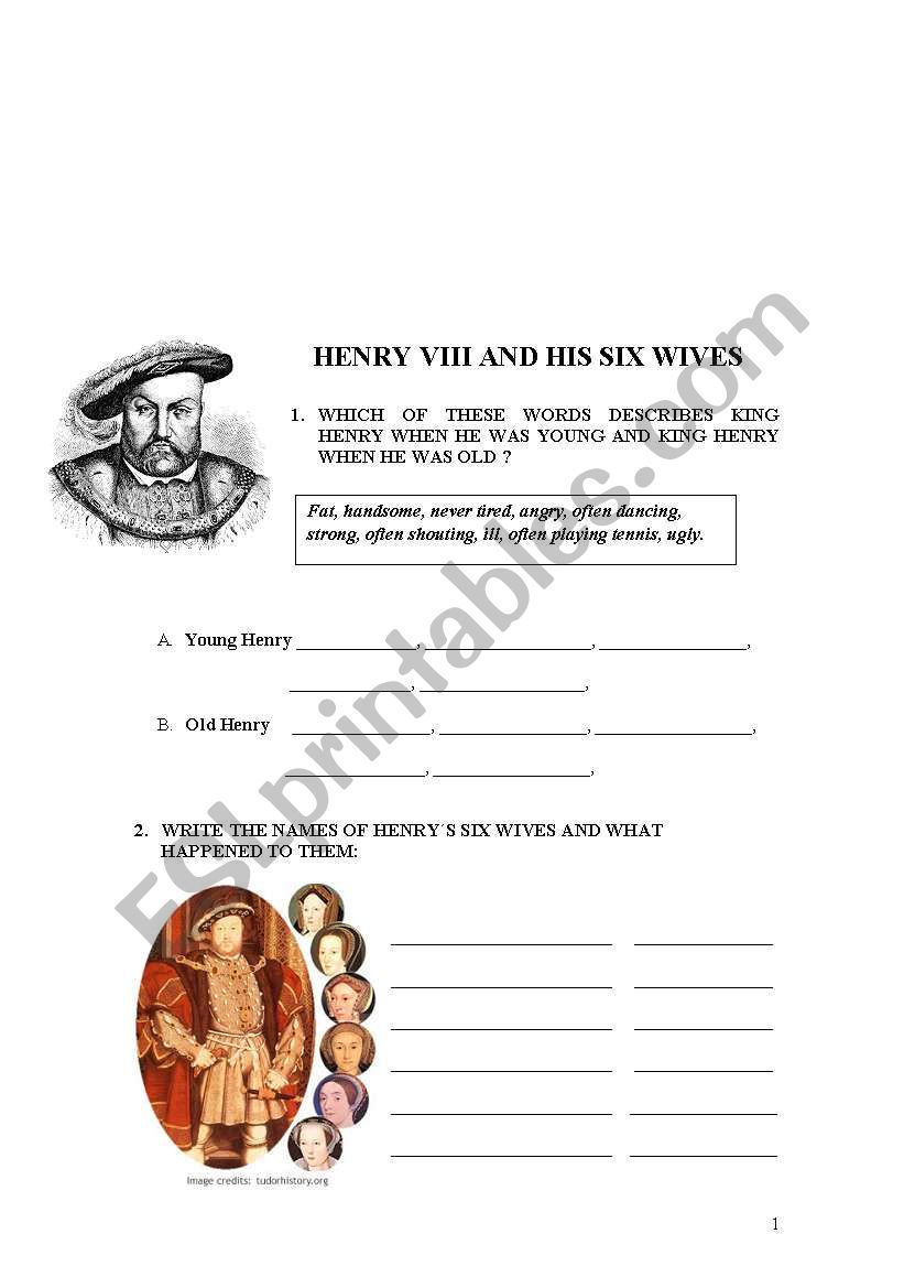 HENRY VIII worksheet