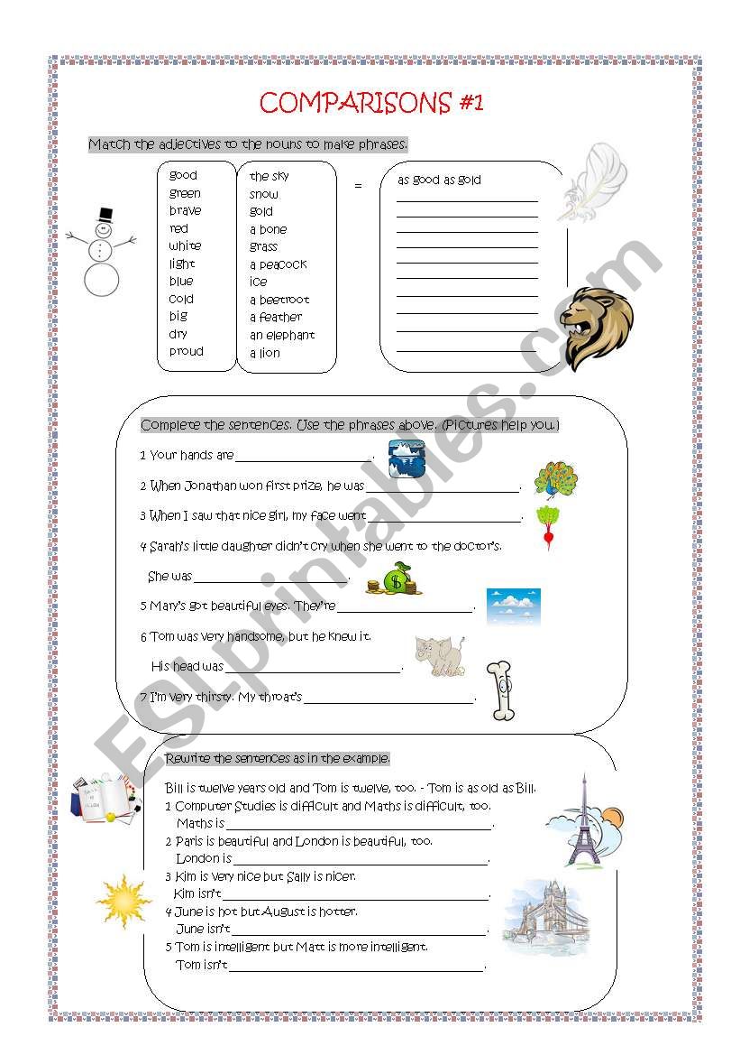 Comparisons #1 (as...as) worksheet