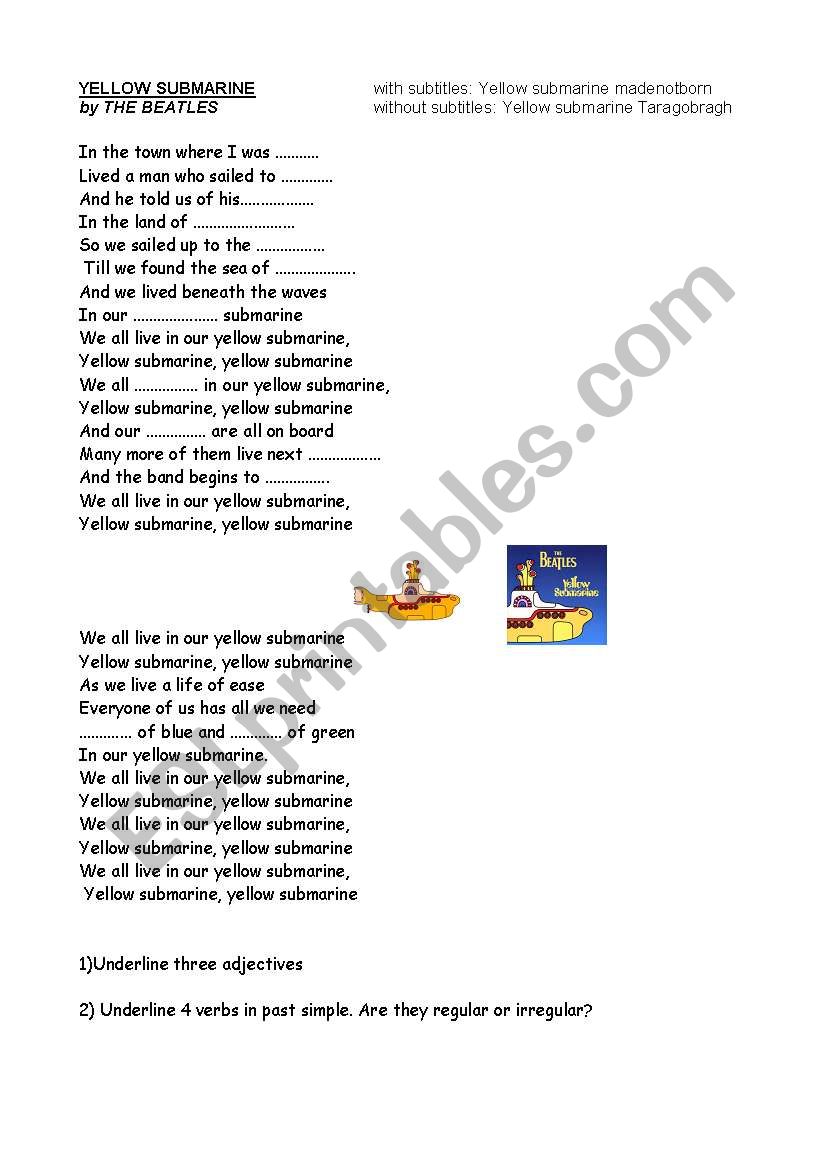 Yellow Submarine worksheet