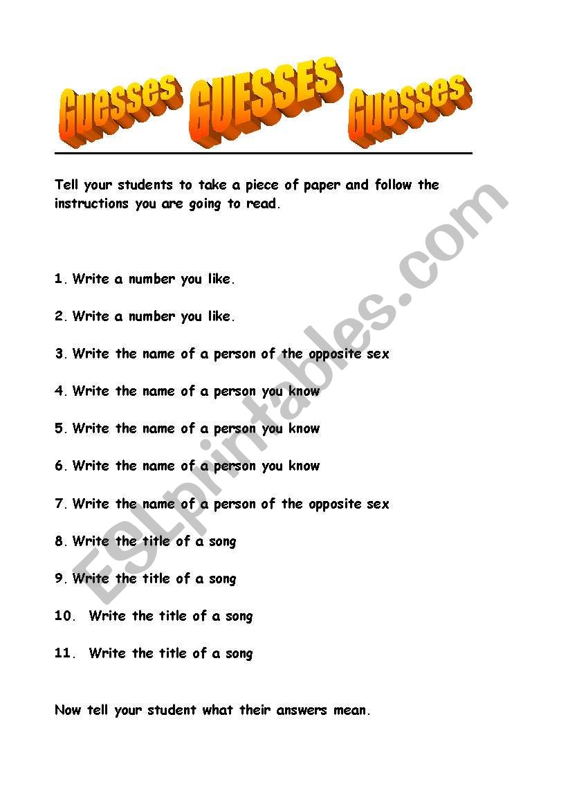 Guess what? worksheet