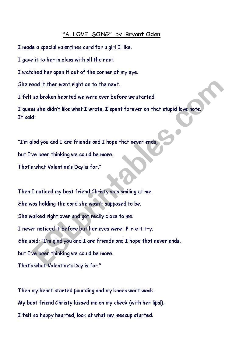 A LOVE SONG worksheet