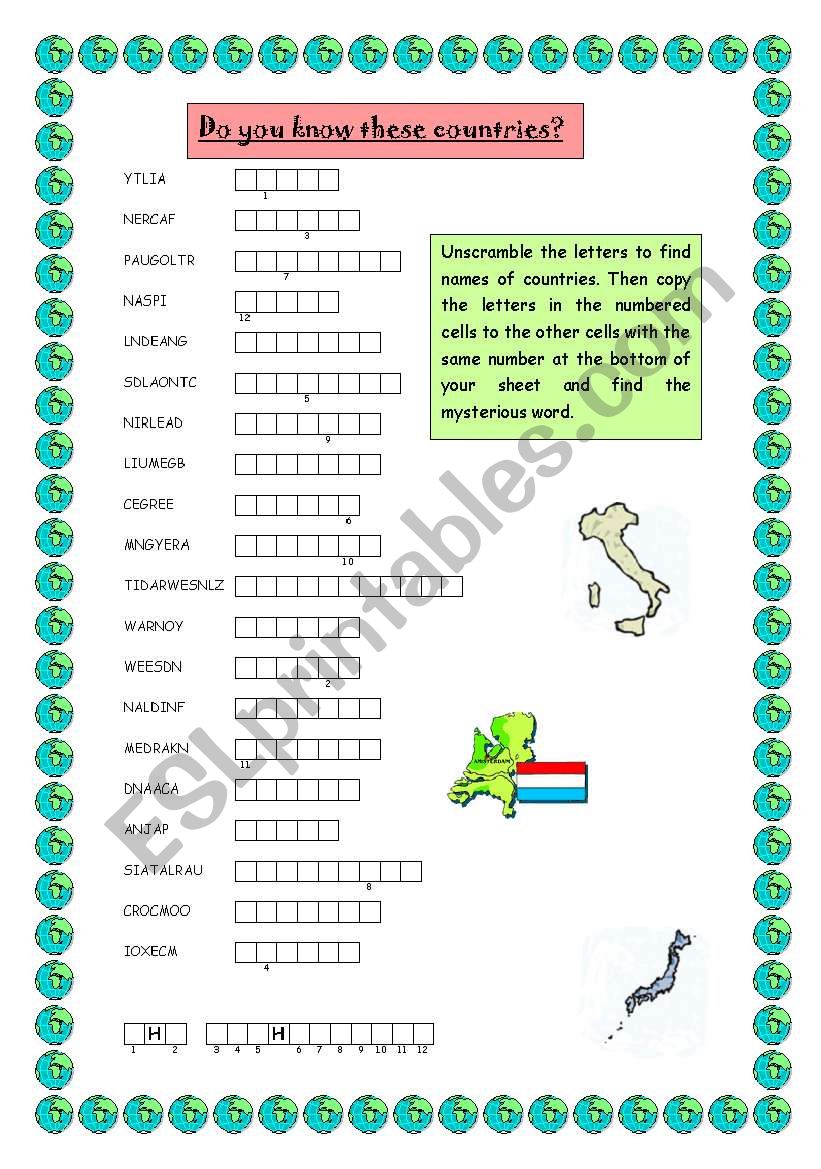 COUNTRIES worksheet