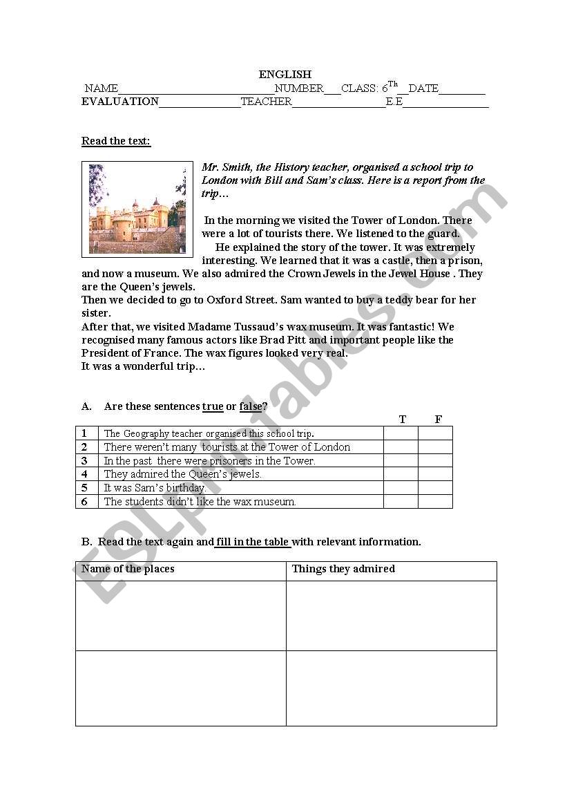 Past simple test  worksheet