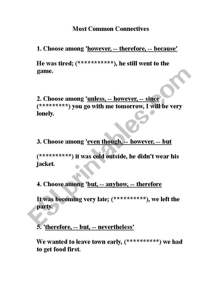 connective words worksheet