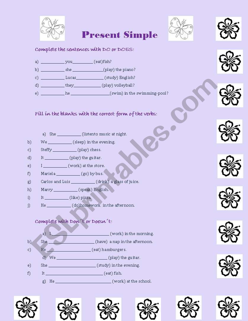 verb tenses worksheet