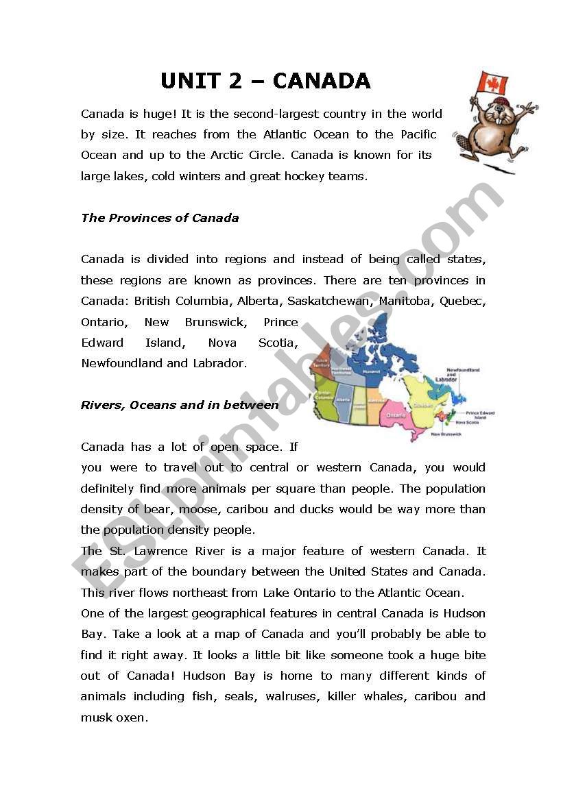 Canada worksheet