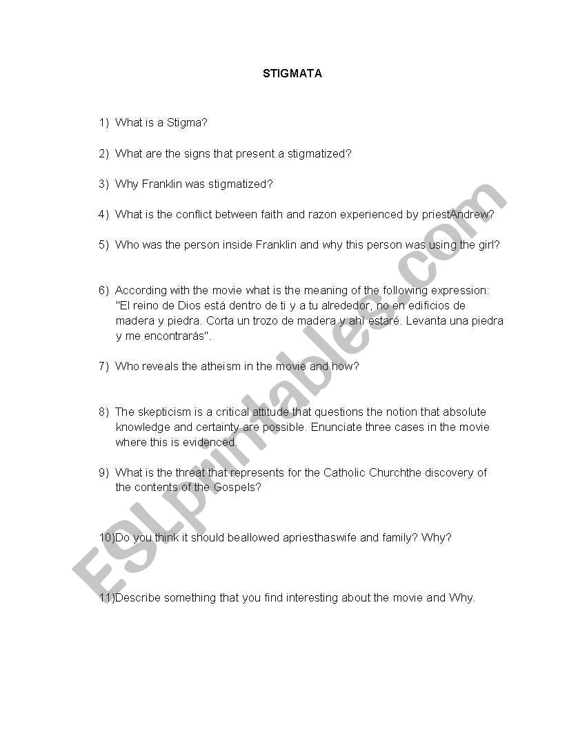 STIGMATA worksheet