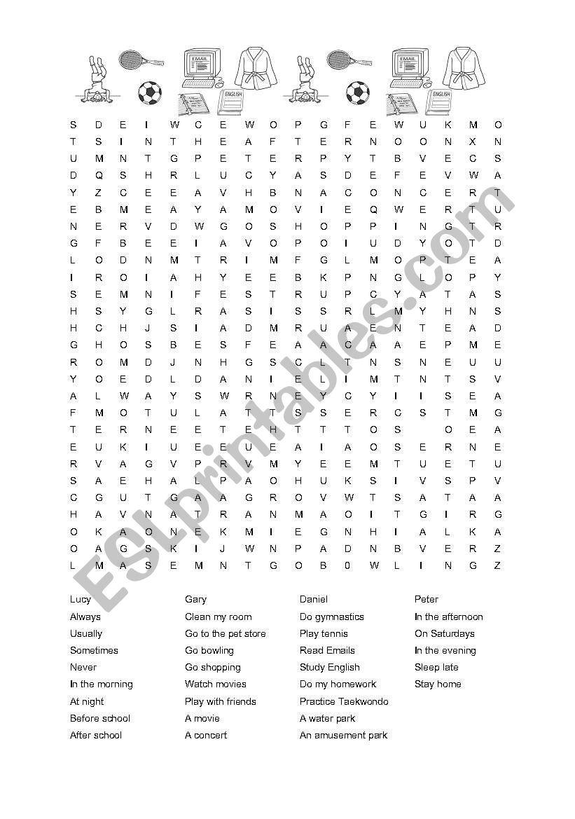 Activities and Frequency worksheet