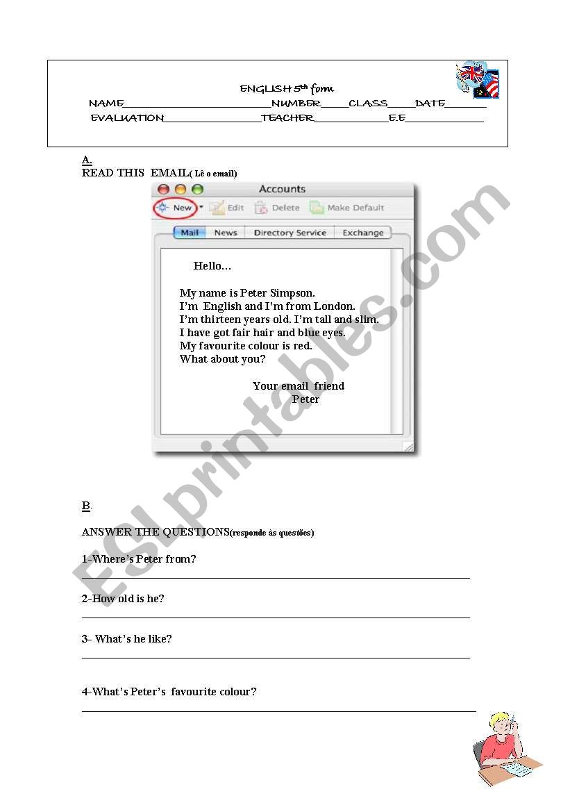 reading/comprehension 5th worksheet