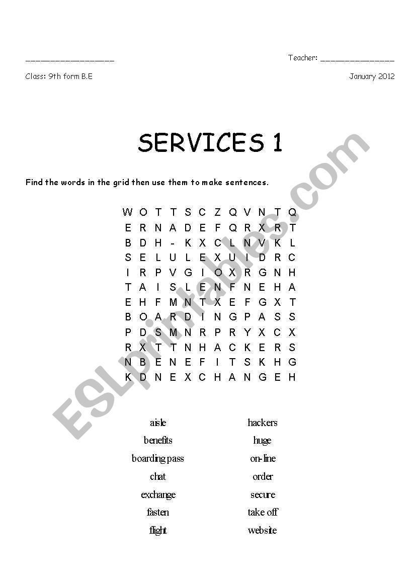 Servies worksheet