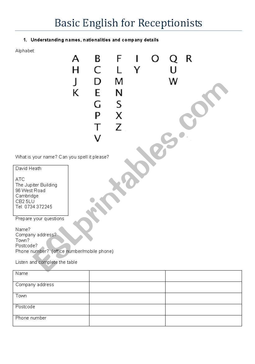 Basic English for receptionists