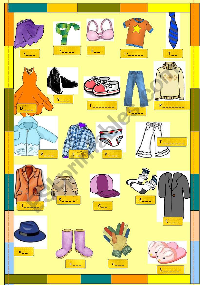 clothes small clipart worksheet