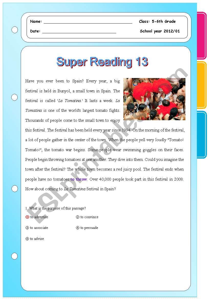 Super Reading Series 13 worksheet