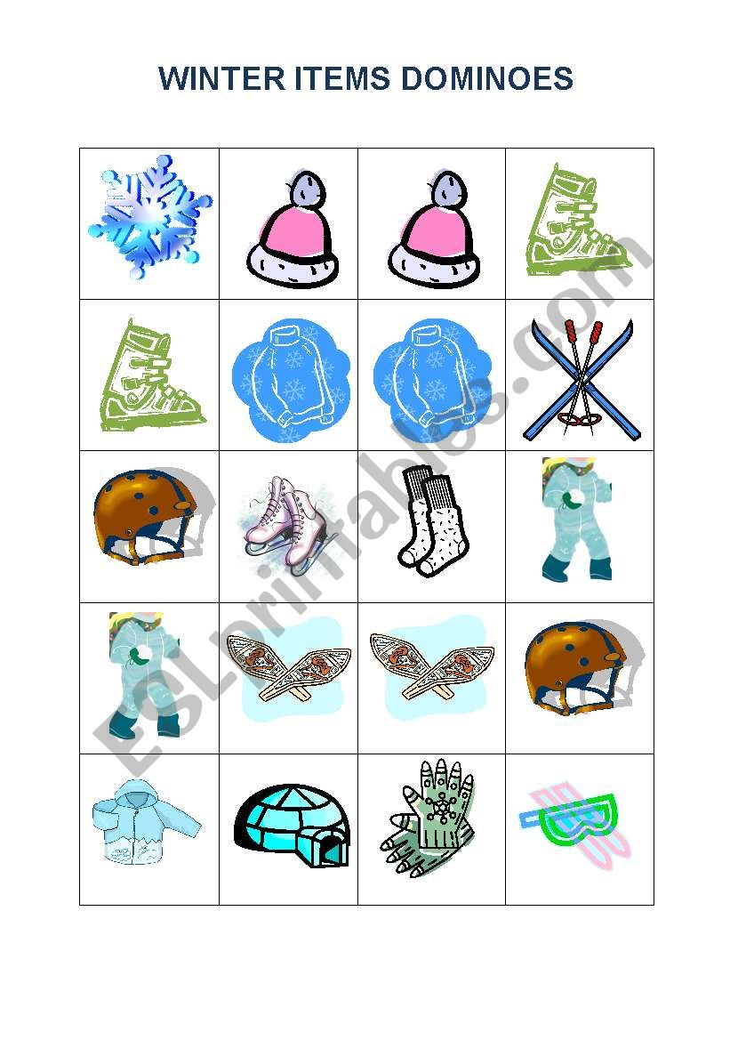 Winter Items Dominoes worksheet