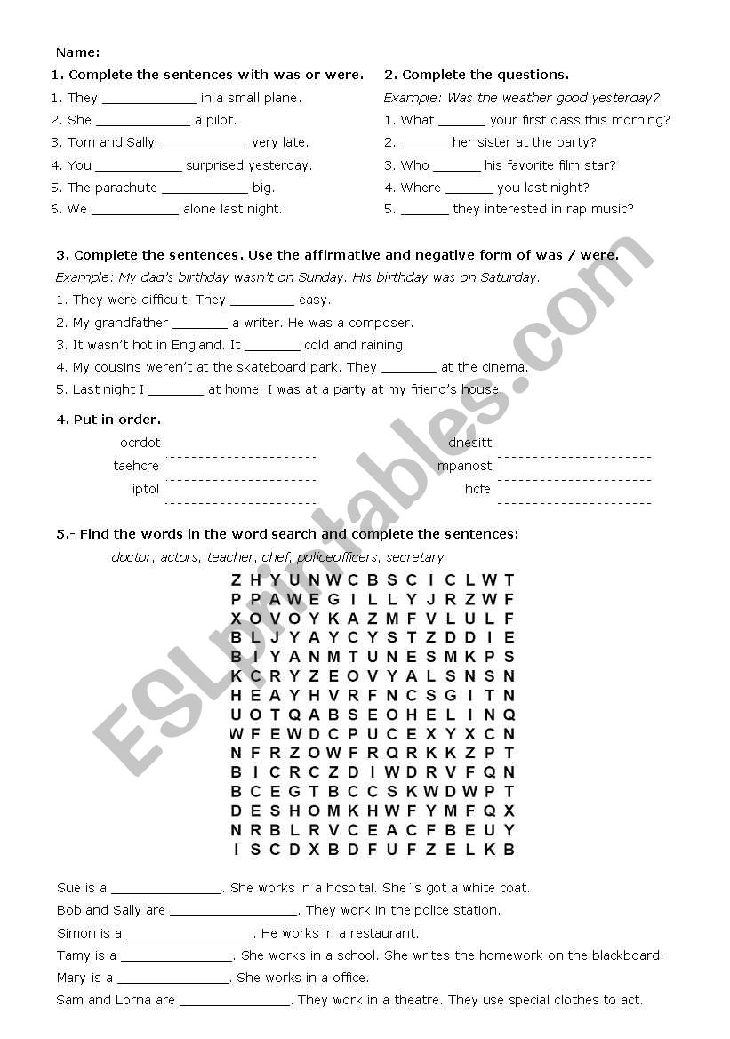 Jobs worksheet