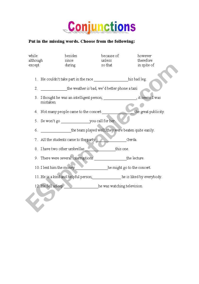 Conjunctions worksheet