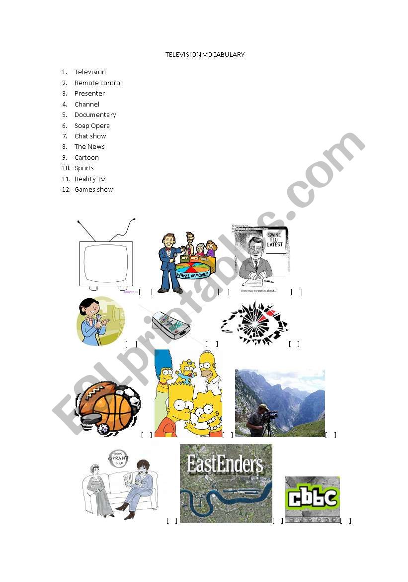 Television matching vocabulary exercise