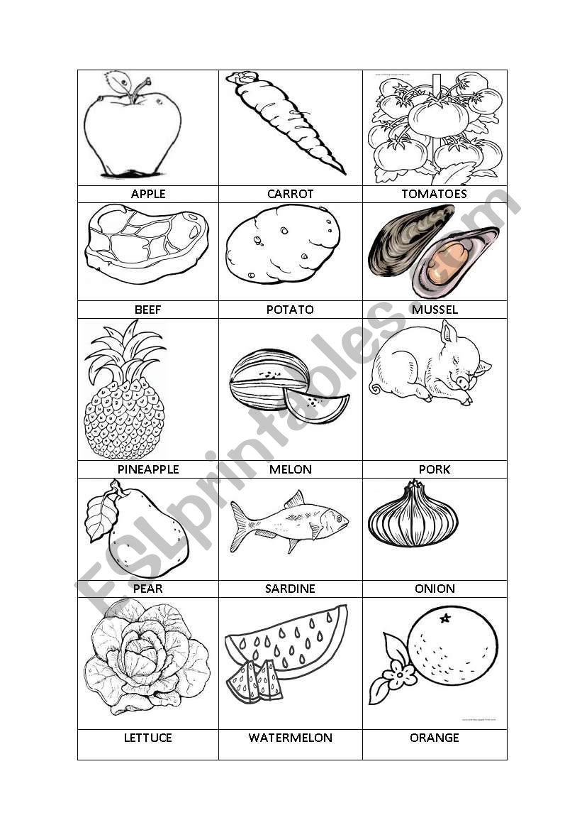 Classify the food worksheet