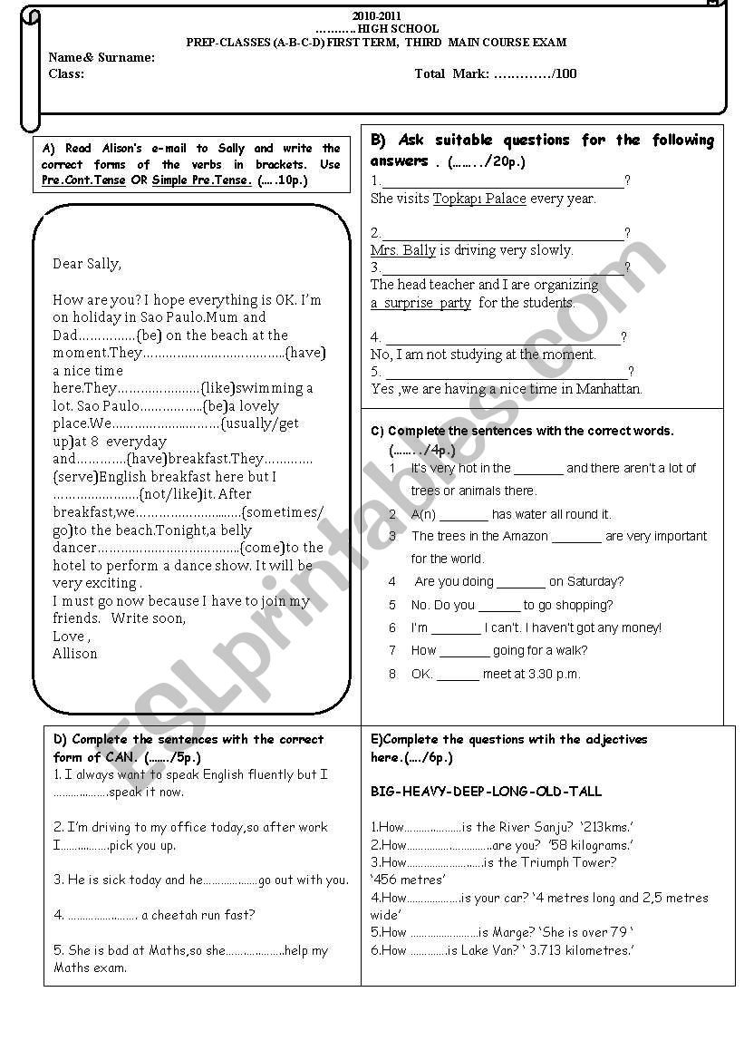 A rich exam , adaptable for different unit exercises