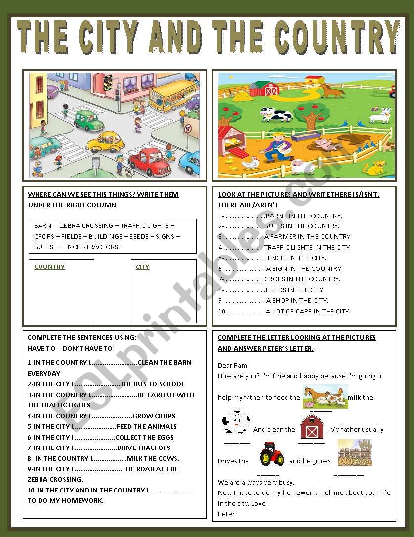 THE CITY AND THE COUNTRY worksheet
