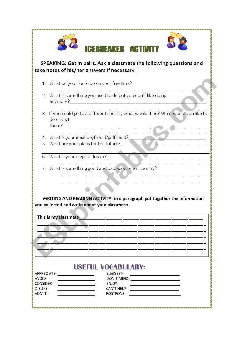 ICEBREAKER ACTIVITY worksheet