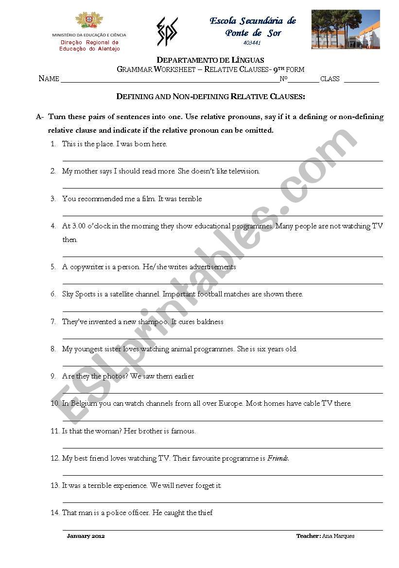 Relative Clauses worksheet