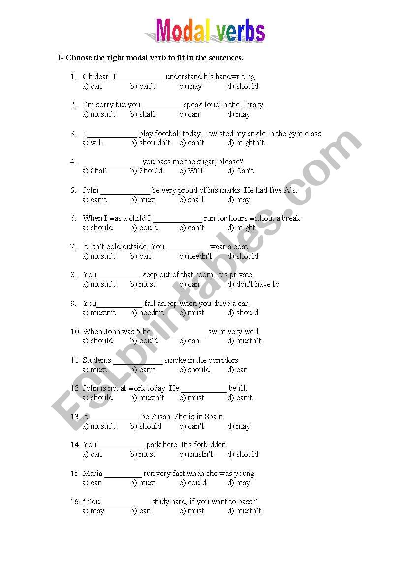 Modal verbs worksheet