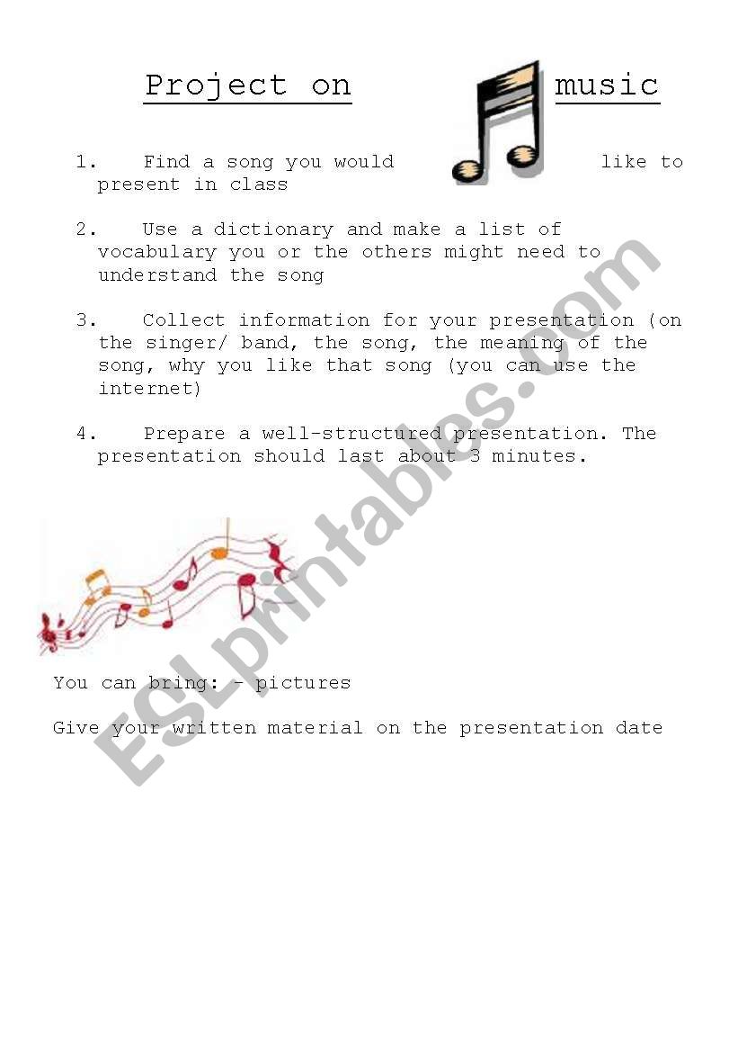 music project worksheet